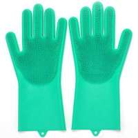 Heat resistant antibacterial multifunctional non stick magic reusable durable silicone cleaning gloves with scrubber brush