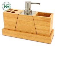 Bamboo 4 Piece Vanity Set Bathroom Accessory Holder Soap Pump holder